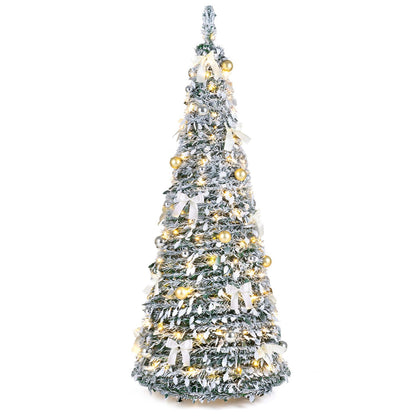 6 ft Pop Up Flocked Christmas Tree with 20/30 Christmas Bows and 35 Christmas Balls