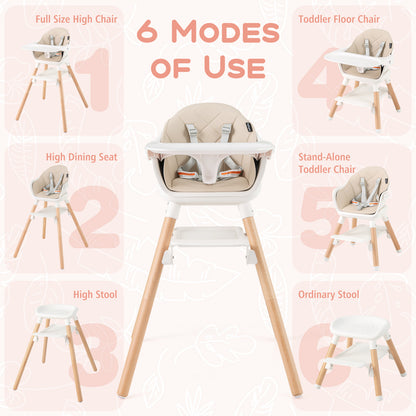 6-in-1 Convertible Baby High Chair with Removable Tray