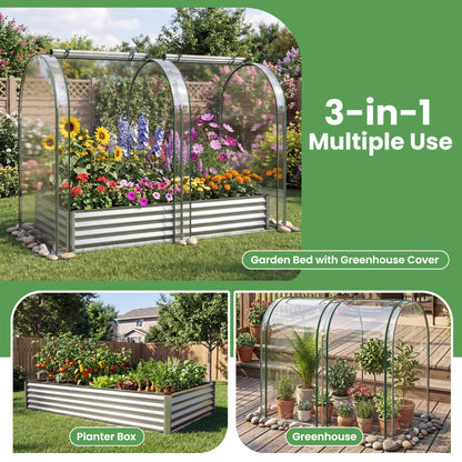 6 x 3 x 1 FT Galvanized Raised Garden Bed with Greenhouse Cover