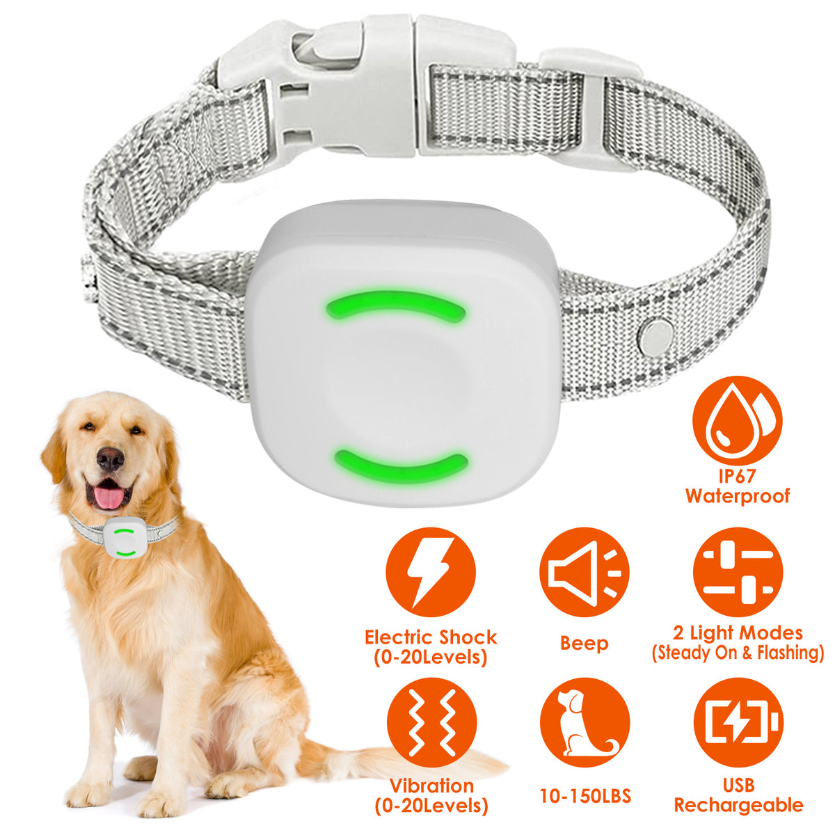 IP67 Waterproof Electric Dog Training Collar Rechargeable Dog Receiver with Light Beep Vibration Shock Fit for All Dogs 