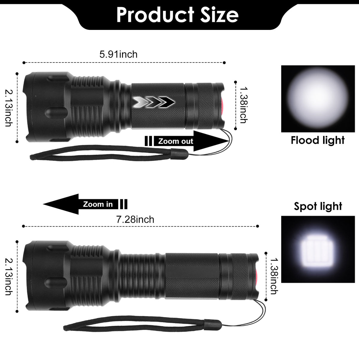 Rechargeable LED Flashlight with Zoomable Focus & 3 Modes