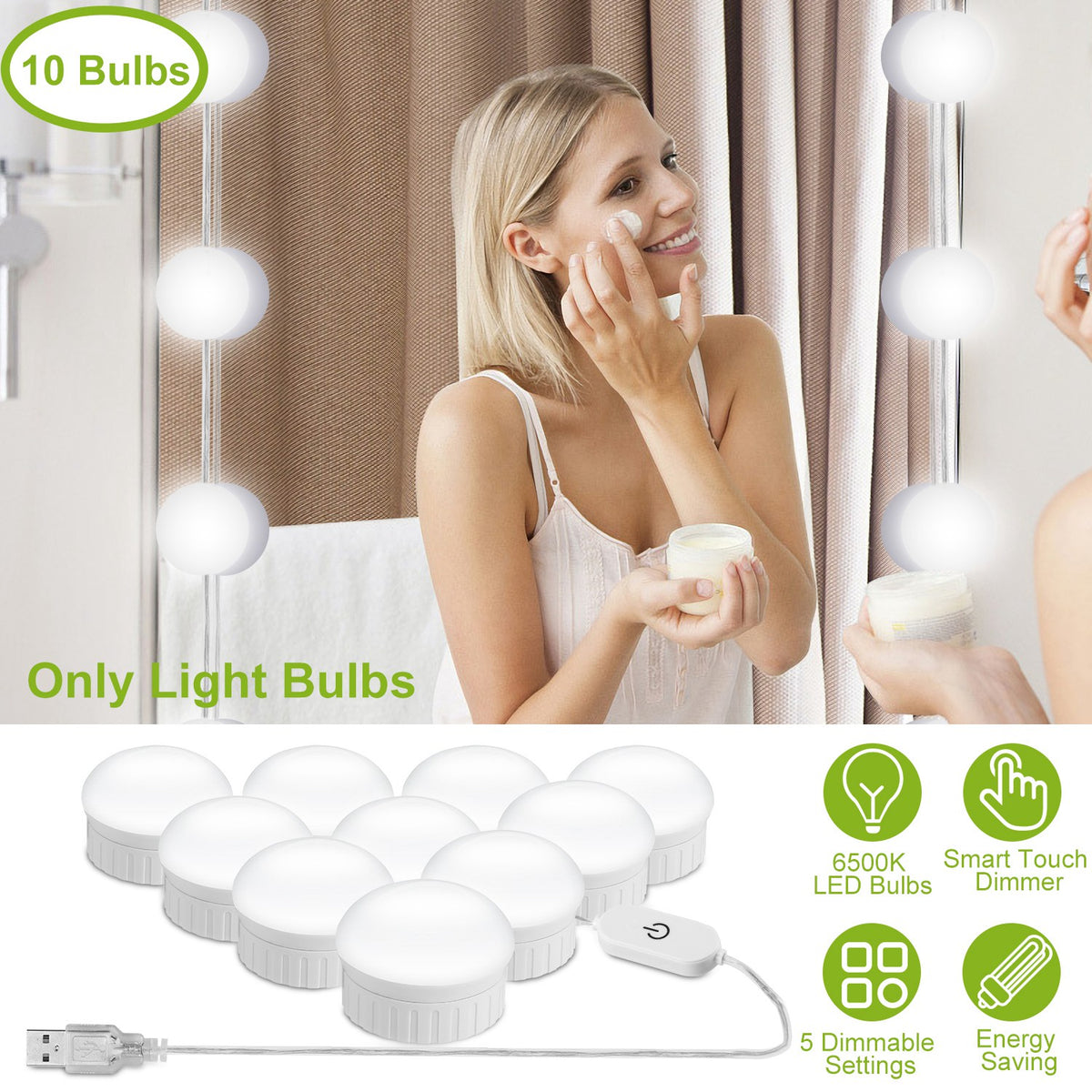 LED Vanity Mirror Lights Kit 6500k Dimmable Makeup Mirror Lights for Vanity Table Bathroom Dressing Room