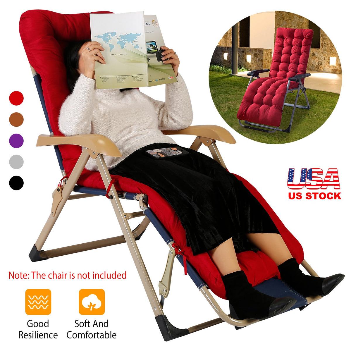 67x22in Chaise Lounger Cushion Recliner Rocking Chair Sofa Mat Deck Chair Cushion