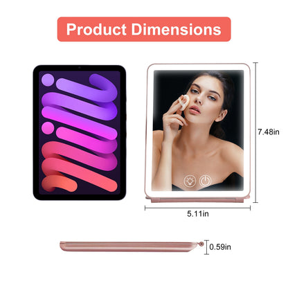 Folding Travel Makeup Mirror With 10X Magnifying Mirror 3 Color LED Lights Dimmable Brightness Rechargeable Battery Tabletop Portable Cosmetic Mirror
