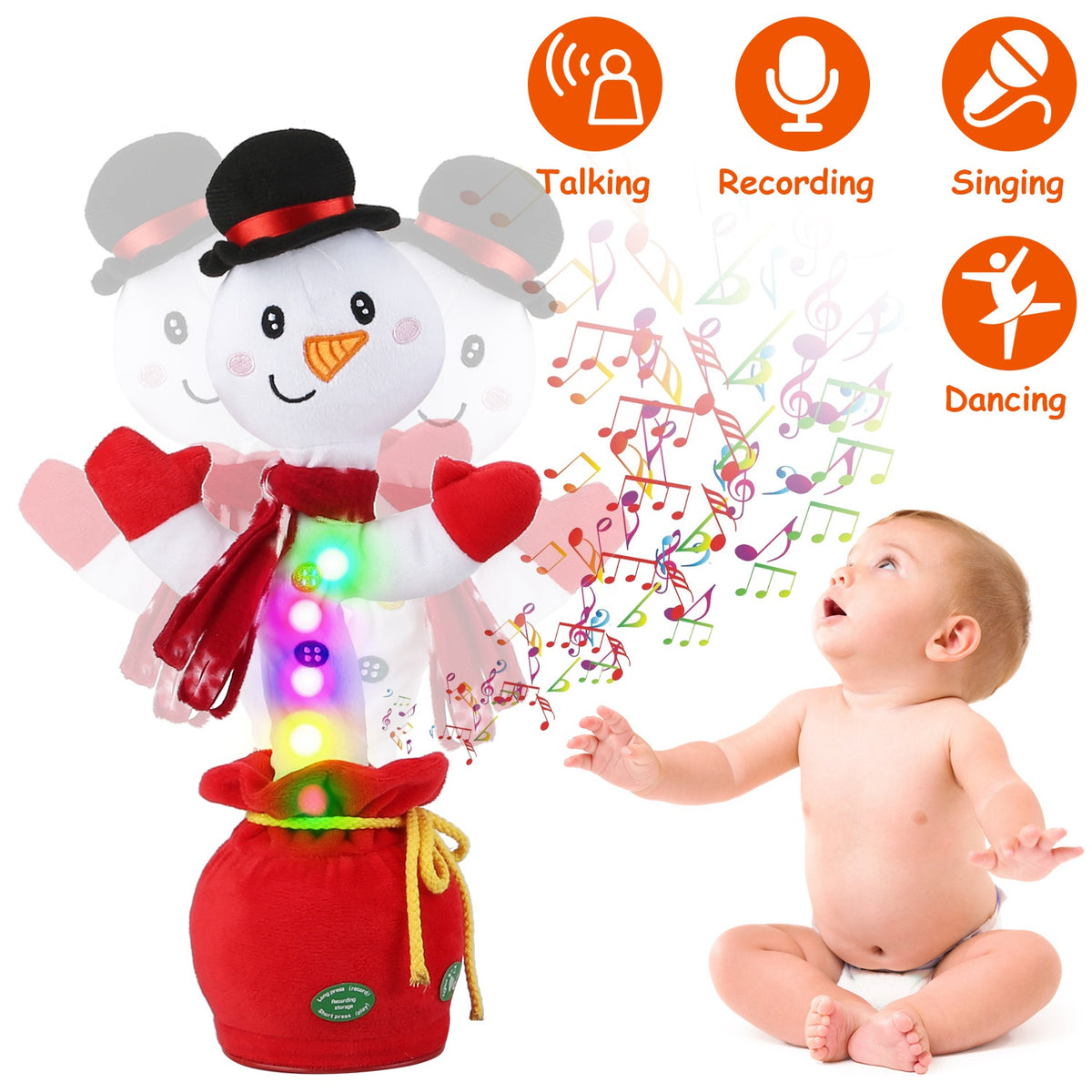 Dancing Christmas Plush Toy with Music, Lights & Recording