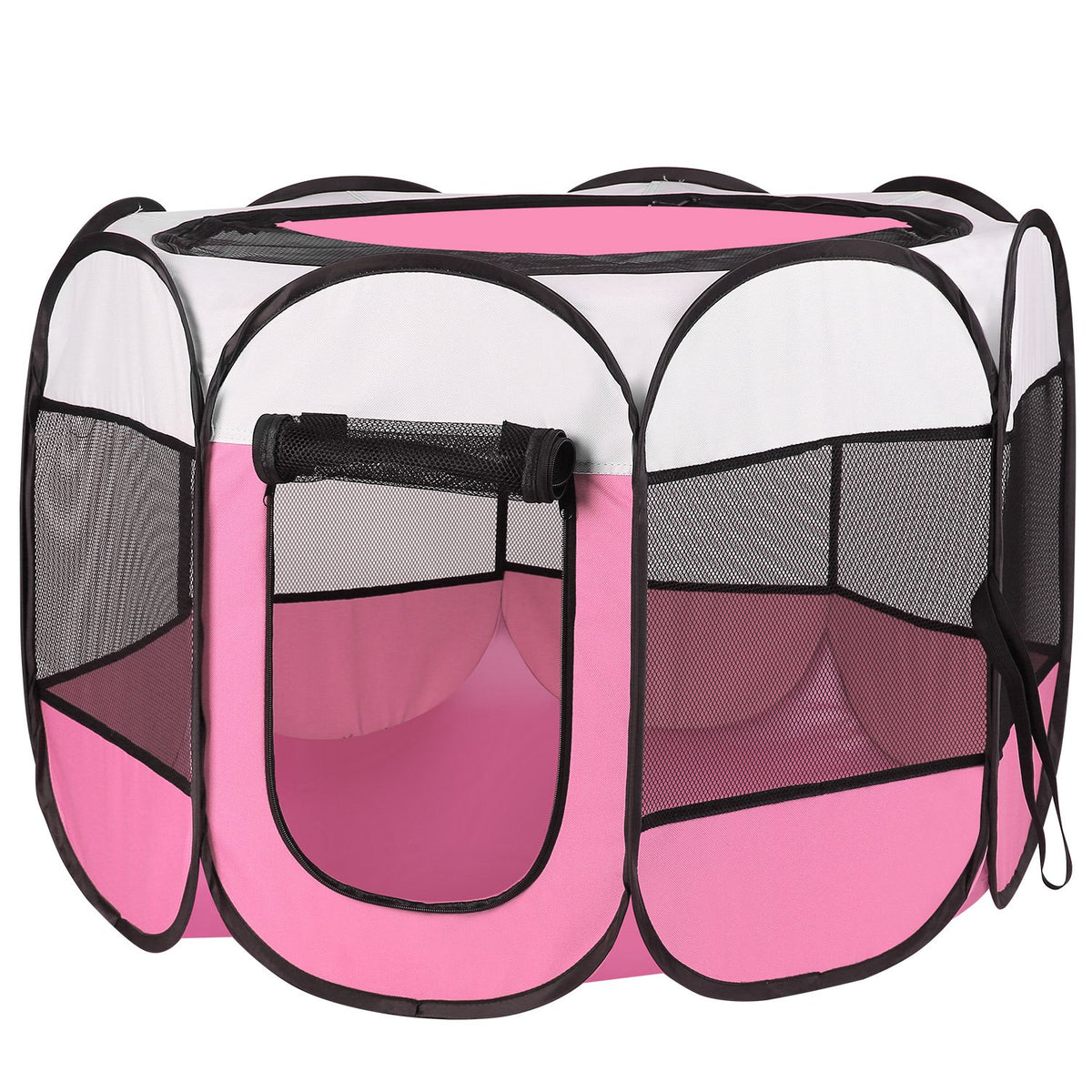 Foldable Pet Playpen with Mesh Panels and Zipper Top