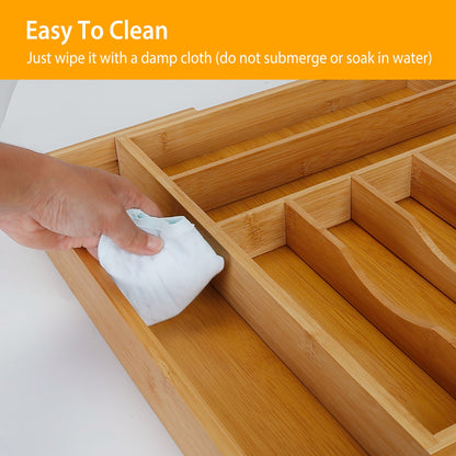 Expandable Bamboo Drawer Organizer with 9 Compartments