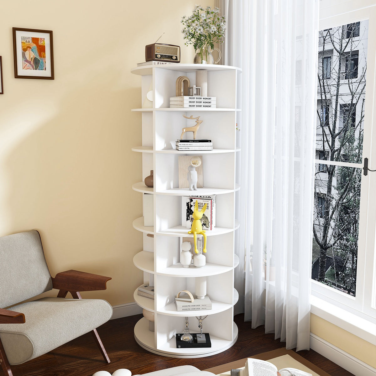 7-Tier Rotating Shoe Rack Tower, 360° Spinning Shoe Organizer with 28 Pairs Capacity, Freestanding Vertical Shoe Storage