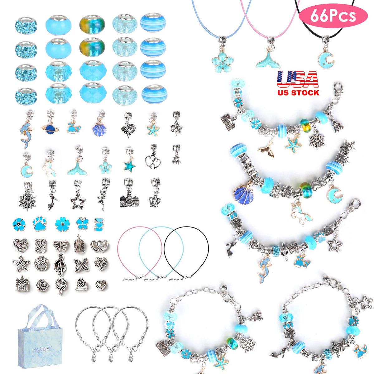 66-Piece Kids' DIY Charm Bracelet Kit
