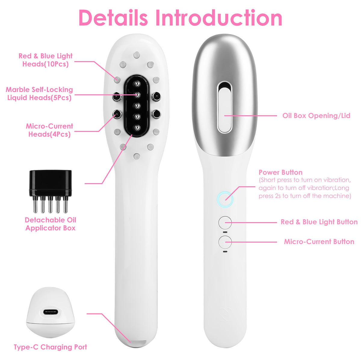 Electric Scalp Massage Comb Microcurrent Hair Brush Handheld Head Scratcher Massager Hair Oil Applicator with Vibration Micro-Current Mode Red & Blue