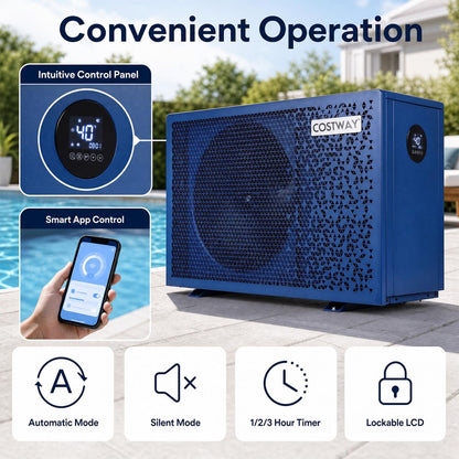 70000 BTU Swimming Pool Heat Pump with 1/2/3 Hour Timer-Blue