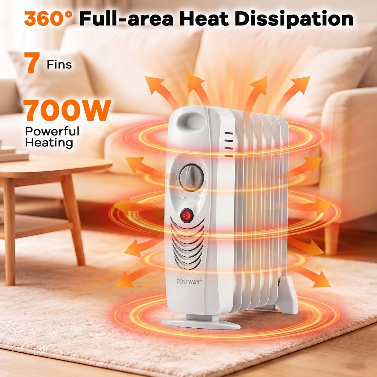 700 W Portable Mini Electric Oil-Filled Radiator Heater-White
