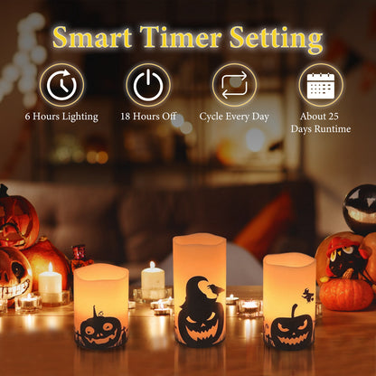 Flameless Halloween Candles with Timer - 3 Pack LED Battery Operated