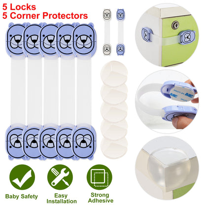 Child Safety Locks with Corner Protectors - 10 Piece Set