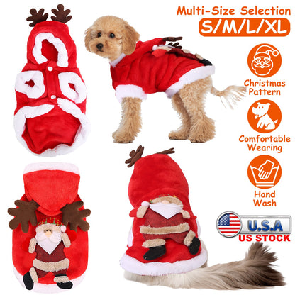 Santa Claus Pet Costume with Reindeer Antlers for Dogs & Cats