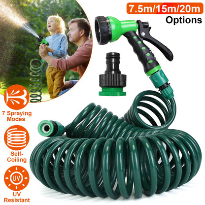 Self-Coiling Garden Hose with 7-Mode Sprayer - 49.2ft