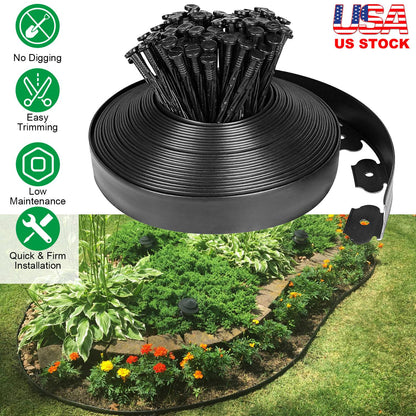Plastic Garden Edging Kit 100FT with 90 Spikes No-Dig Border