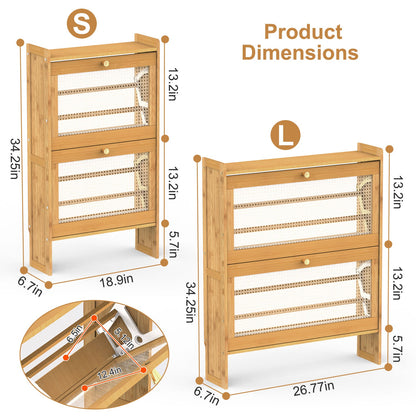 2-Tier Bamboo Shoe Cabinet with Flip Drawers for Entryway
