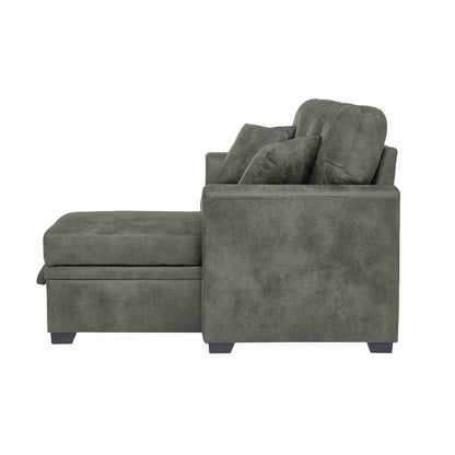 Sleeper Sofa with Pull-Out Bed, L-Shaped Sectional Couch with Reversible Chaise and Storage, Foil Fabric Upholstered Sof