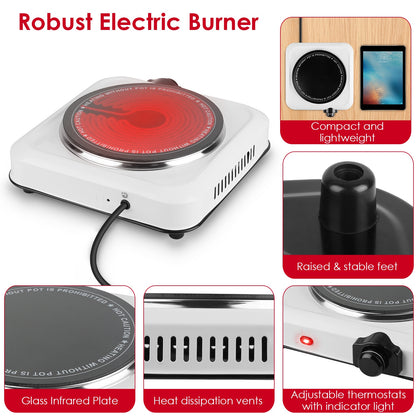 1000W Infrared Single Burner Hot Plate with Glass Cooktop