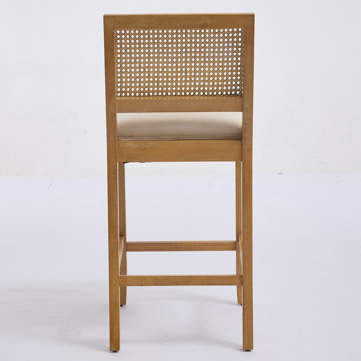 Solid Rubberwood Rattan Back Counter Stools Set of 2