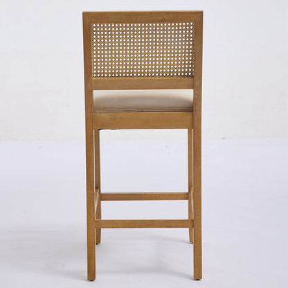 Solid Rubberwood Rattan Back Counter Stools Set of 2