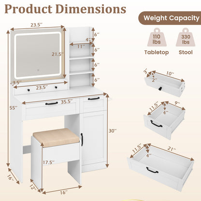 Vanity Set with Lighted Mirror and Charging Station