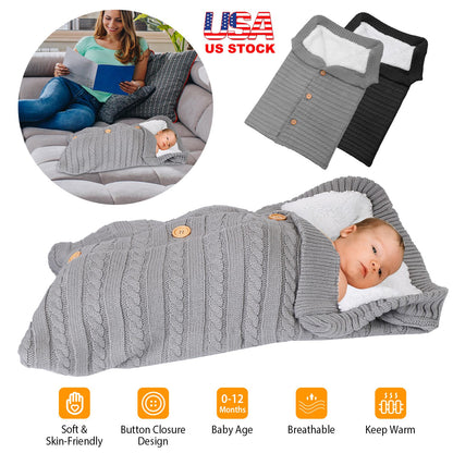 Baby Knit Swaddle Blanket with Button Closure 0-12 Months