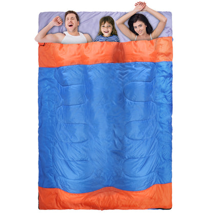 Double Sleeping Bag for 2-3 People - Water Resistant Cotton
