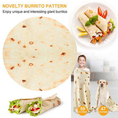 Burrito Tortilla Novelty Throw Blanket - Soft Flannel Round Wrap