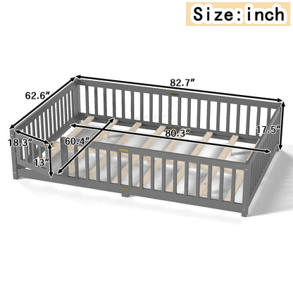 Montessori Floor Bed with Safety Guardrails and Lockable Door
