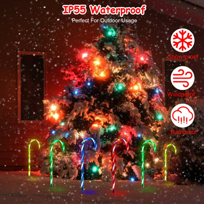 Solar Candy Cane Pathway Lights - 4 Pack with 8 Light Modes