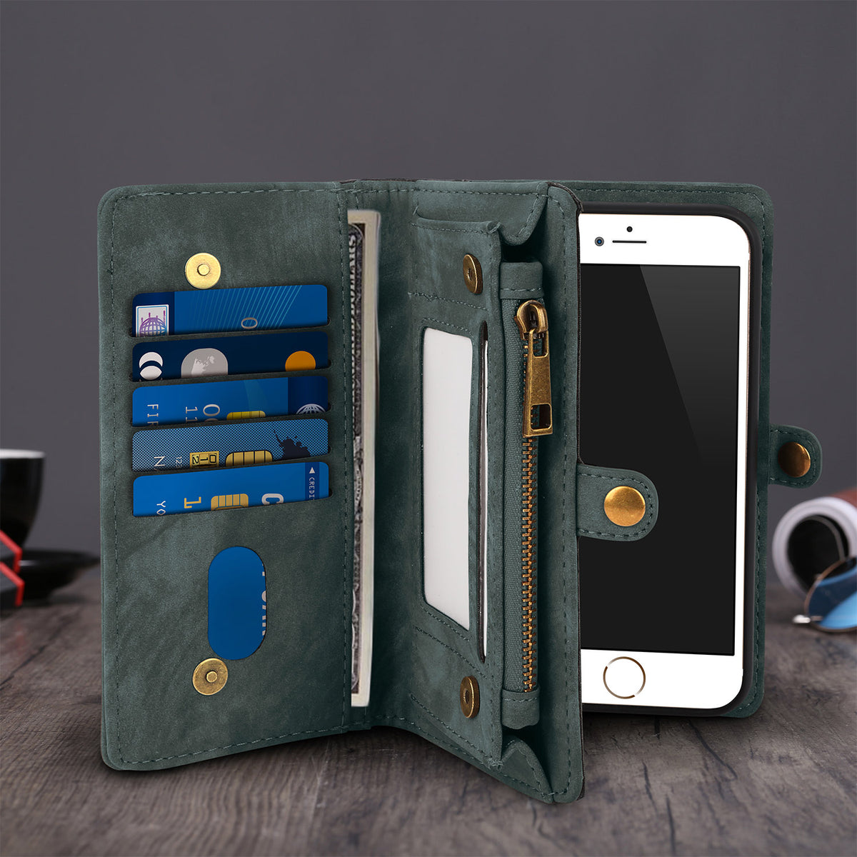 iPhone 7 Plus Wallet Case with Detachable Magnetic Cover