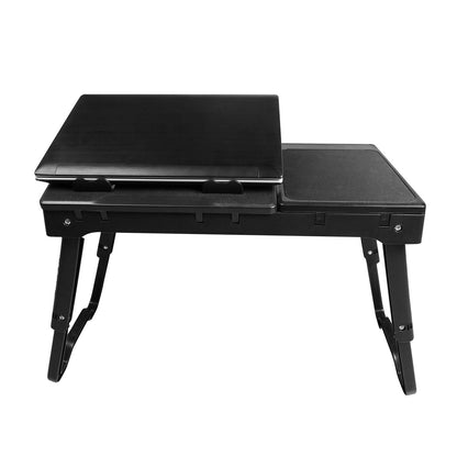 Foldable Laptop Table Bed Notebook Desk w/Cooling Fan Mouse Board LED light 4 x USB Ports Breakfast Snacking Tray with Storage Groove For Home Office