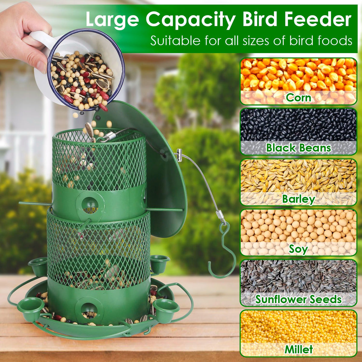Squirrel-Proof Metal Bird Feeder with Water Cups & Perches