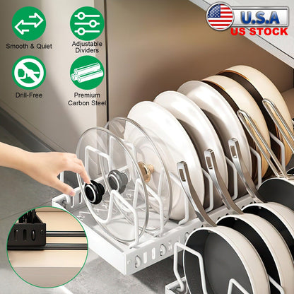 Pull Out Pots And Pans Organizer Under Cabinet With 8 Adjustable Dividers Rustproof Carbon Steel Sliding Pots Holder For Kitchen Cookware Bakeware Pot