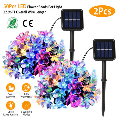 Solar Flower String Lights 50 LED Sakura Blossom 23ft Waterproof