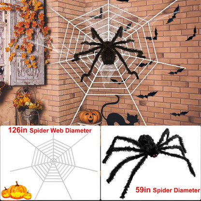 Giant Halloween Spider Decoration with 126" Spider Web Set