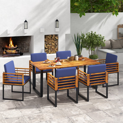 7-Piece Acacia Wood Patio Dining Set with Cushions