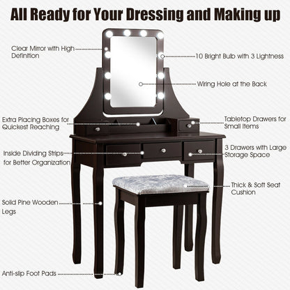 Vanity Dressing Table Set with 10 Dimmable Bulbs & Stool