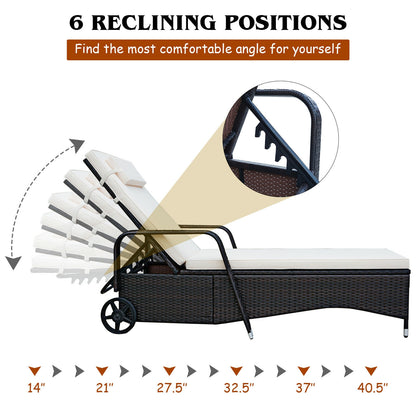 Adjustable Chaise Lounge with Cushion and Wheels