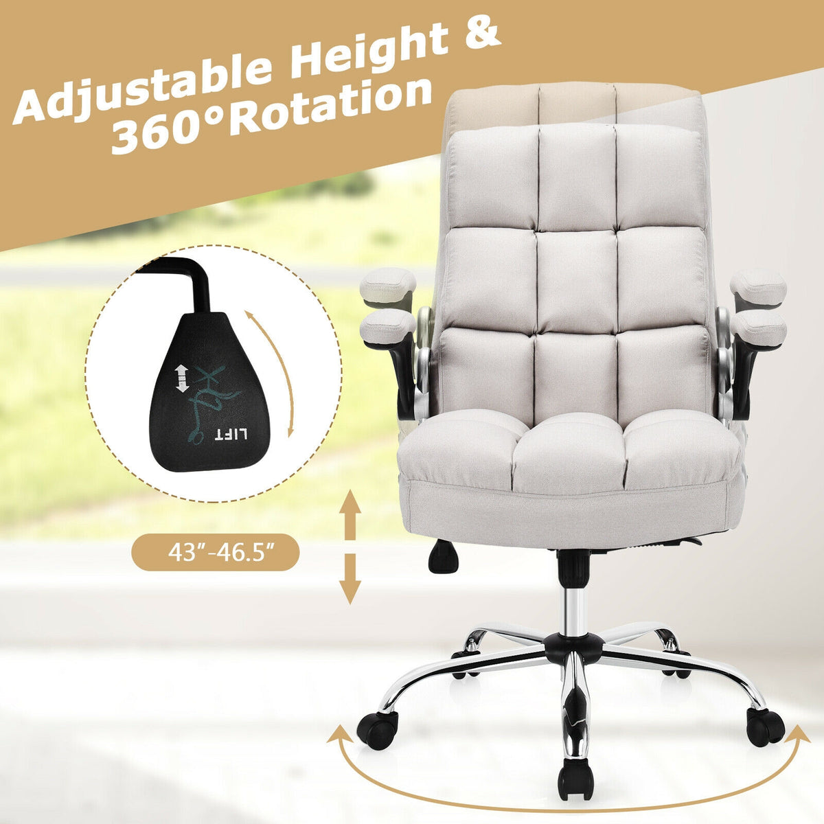 High Back Swivel Office Chair with Flip-Up Arms - 400 lbs