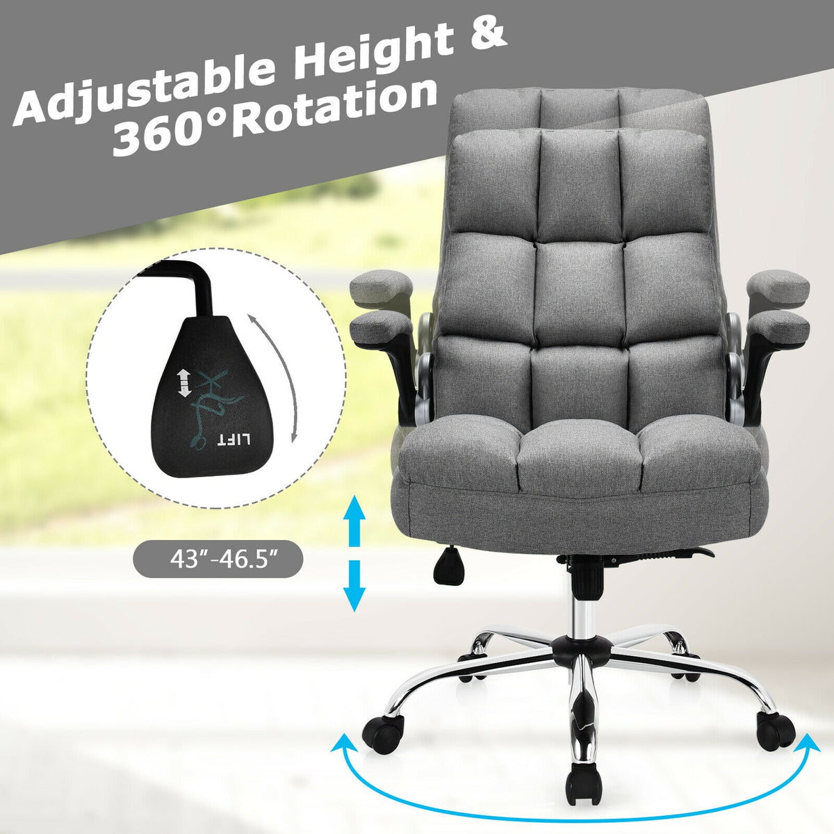 High Back Swivel Office Chair with Flip-Up Arms - 400 lbs