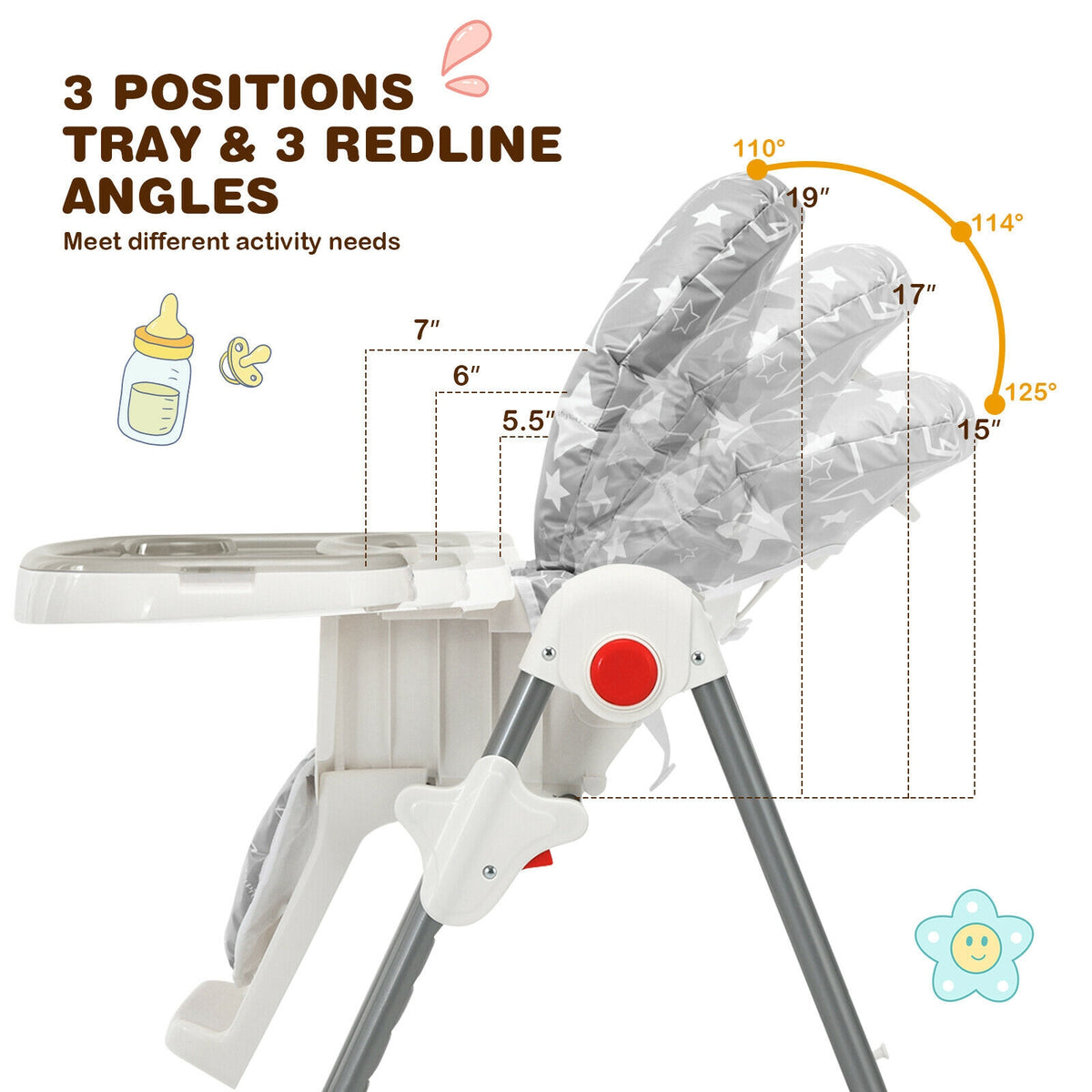 Folding Baby High Chair with 6-Level Height Adjustment