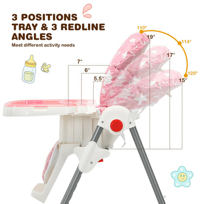 Folding Baby High Chair with 6-Level Height Adjustment