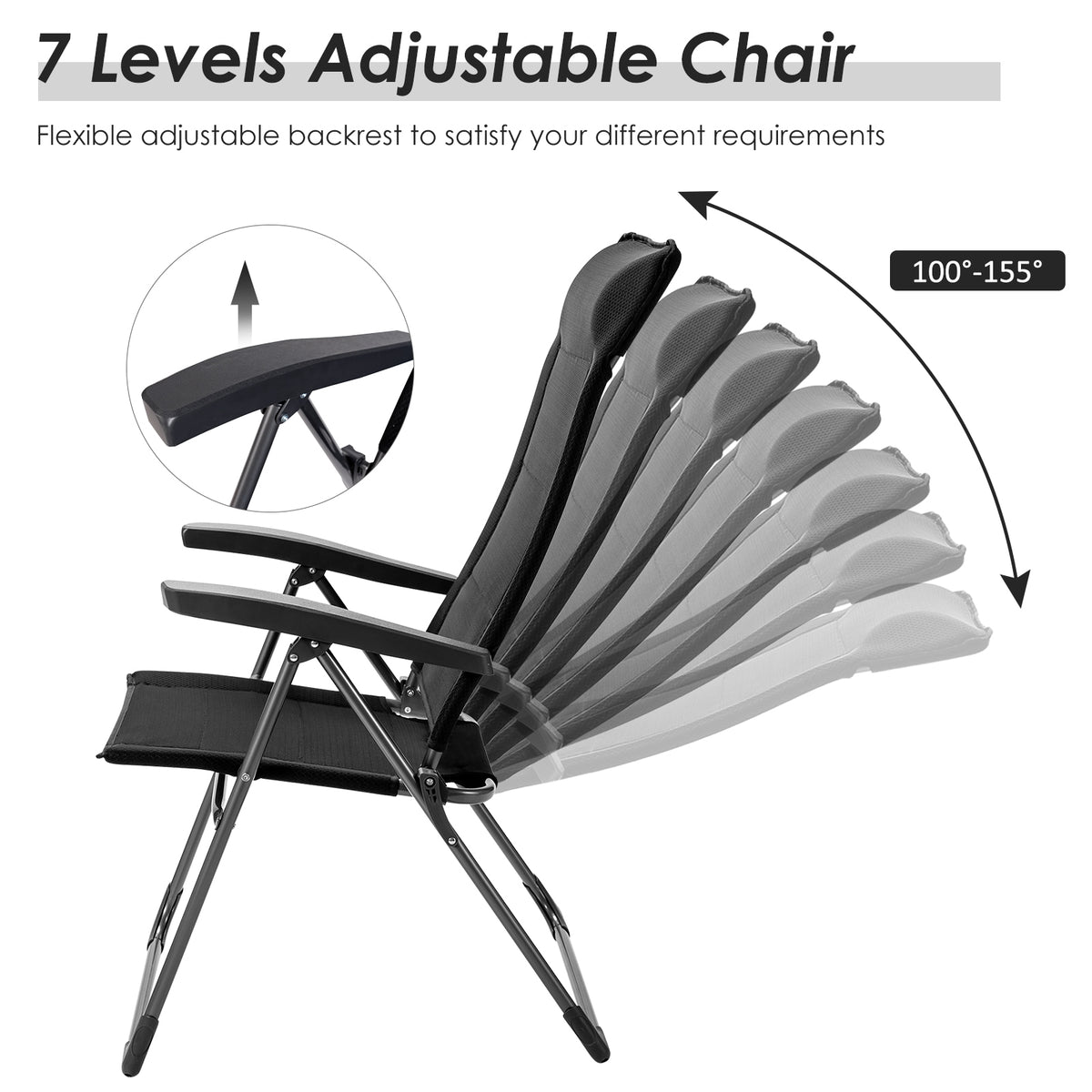 Folding Patio Dining Chairs Set of 2 with Adjustable Backrest