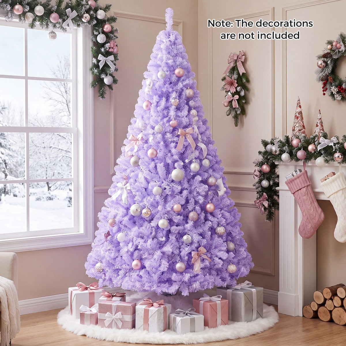 6 FT Light Purple Pre-Lit Peacock Blue Christmas Tree with 250 Warm White LED Lights