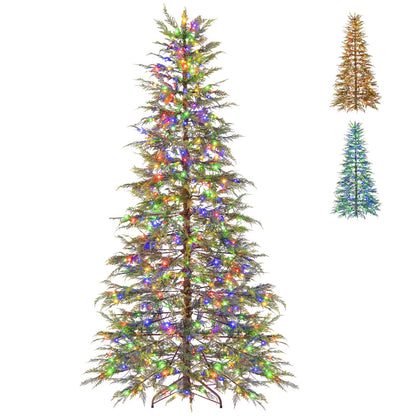 7.5 Feet Artificial Christmas Tree with Branch Tips and Colorful LED Lights