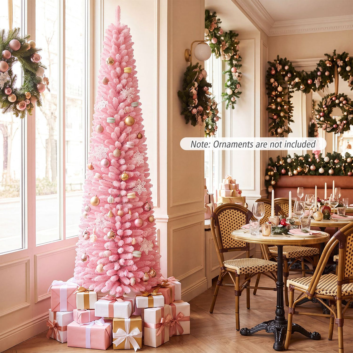 7 FT Pink Artificial Christmas Tree with 575 Snow Flocked PVC Branch Tips