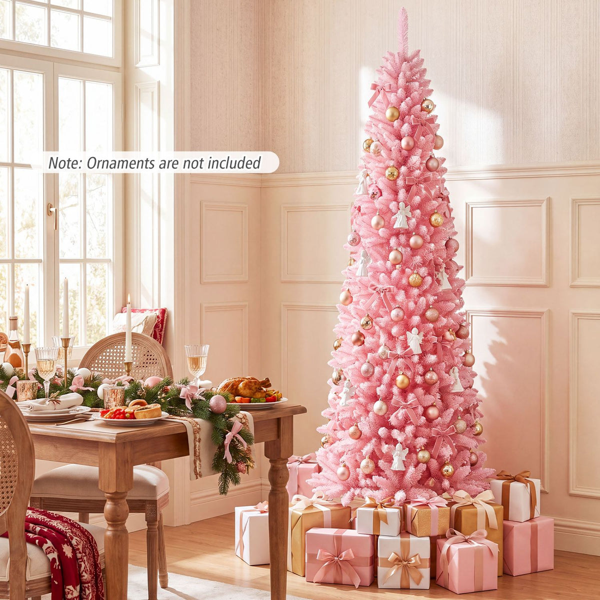 7 FT Pink Artificial Christmas Tree with 575 Snow Flocked PVC Branch Tips